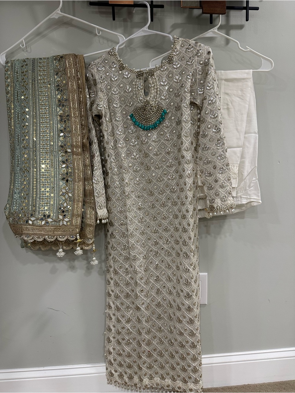 Embellished Cream Formal Dress with Dupatta
